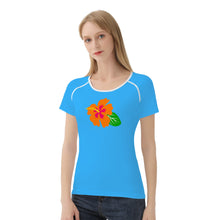 Load image into Gallery viewer, Ti Amo I love you - Exclusive Brand - Medium Cyan Blue - Hawaiian Flower - Women&#39;s T shirt - Sizes XS-2XL
