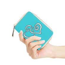 Load image into Gallery viewer, Ti Amo I love you - Exclusive Brand - Picton Blue - Double White Heart - PU Leather - Zipper Card Holder
