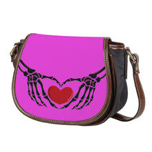 Load image into Gallery viewer, Ti Amo I love you - Exclusive Brand  - Brilliant Lavender Rose - Skeleton Hands with Heart - Saddle Bag
