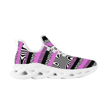 Load image into Gallery viewer, Ti Amo I love you - Exclusive Brand - Deep Lavender Magenta &amp; Zebra Stripes &amp; Black &amp; White Wavy Stripes Mashup - Mens / Womens - Flex Control Sneakers- White Soles
