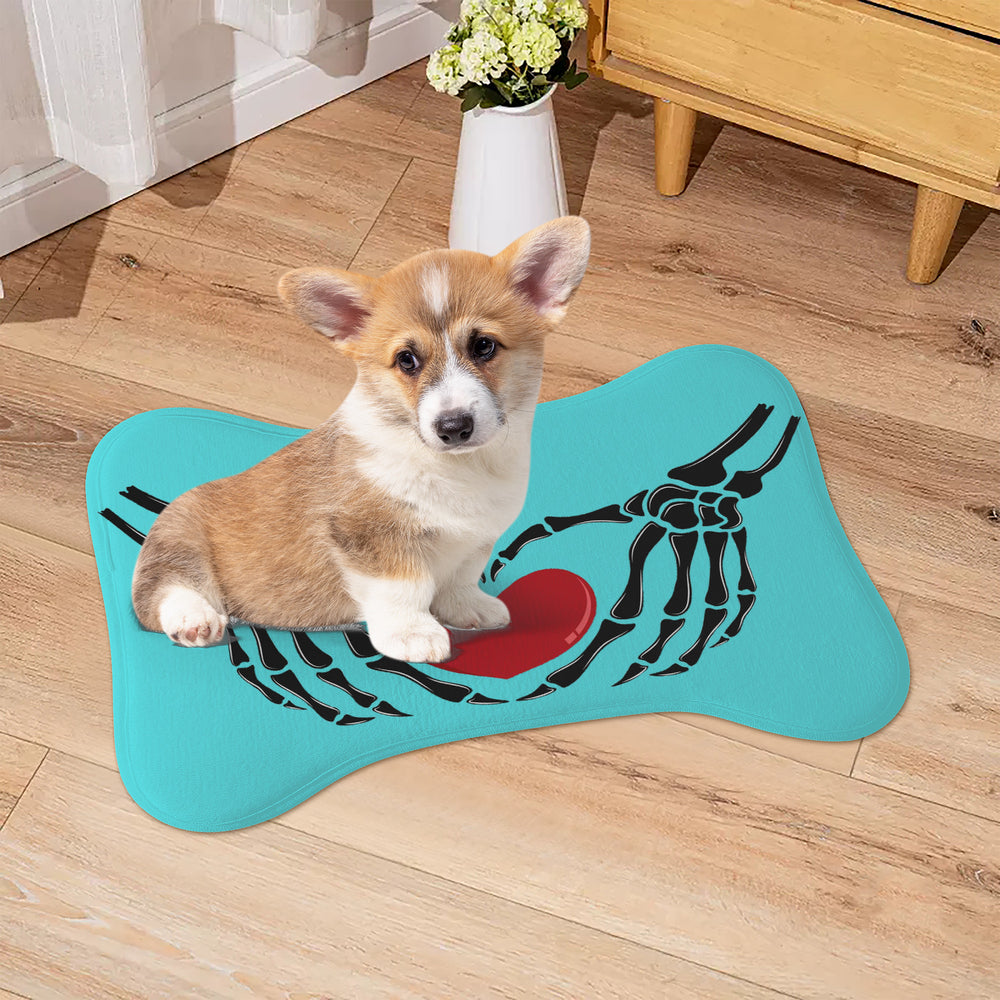 Ti Amo I love you - Exclusive Brand - Medium Turquoise Blue - Skeleton Hands with Heart  - Big Paws Pet Rug