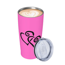 Load image into Gallery viewer, Ti Amo I love you - Exclusive Brand - Hot Pink - Double Black Heart - 20oz Stainless Steel Straw Lid Cup
