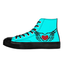 Load image into Gallery viewer, Ti Amo I love you - Exclusive Brand  - Aqua / Cyan - Skeleton Hands wit Heart - High Top Canvas Shoes - Black  Soles
