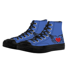 Load image into Gallery viewer, Ti Amo I love you - Exclusive Brand - San Marino Blue - Skeleton Hands with Heart - High Top Canvas Shoes - Black Soles
