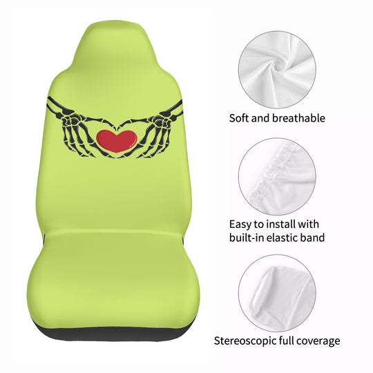 Ti Amo I love you - Exclusive Brand - Yellow Green - Skeleton Hands with Hearts - New Car Seat Covers (Double)