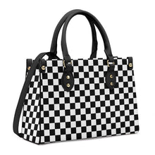 Load image into Gallery viewer, Ti Amo I love you - Exclusive Brand - Black &amp; White Checkered Pattern -  Luxury Womens PU Tote Bag - Black Straps
