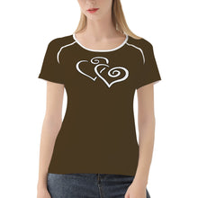 Load image into Gallery viewer, TI Amo I love you - Exclusive Brand - Cafe Noir - Double White Heart - Women&#39;s T shirt - Sizes XS-2XL
