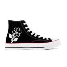 Load image into Gallery viewer, Ti Amo I love you - Exclusive Brand - Black- White Daisy - High Top Canvas Shoes - White  Soles
