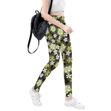 Load image into Gallery viewer, Ti Amo I love you - Exclusive Brand - Cocoa Brown with Fuscous Gray &amp; Olive Green Flowers -Yoga Leggings
