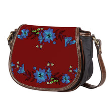 Load image into Gallery viewer, Ti Amo I love you - Exclusive Brand - Dark Burgundy - Blue Floral - Saddle Bag
