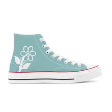 Load image into Gallery viewer, Ti Amo I love you - Exclusive Brand - Shadow Green 2 - White Daisy - High Top Canvas Shoes - White Soles
