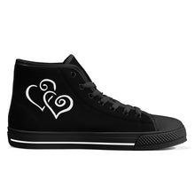 Load image into Gallery viewer, Ti Amo I love you - Exclusive Brand - Black  - Double White Heart High-Top Canvas Shoes - Black Soles
