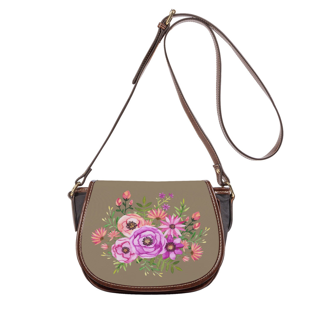 Ti Amo I love you - Exclusive Brand - Beaver - Pink Floral Pattern -  Saddle Bag