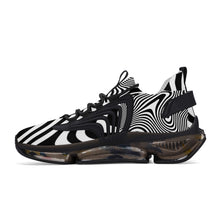 Load image into Gallery viewer, Ti Amo I love you - Exclusive Brand - Black &amp; White Wavy Pattern - Not Symetrical- Script Double Heart - Air Max React Sneakers - Black Soles
