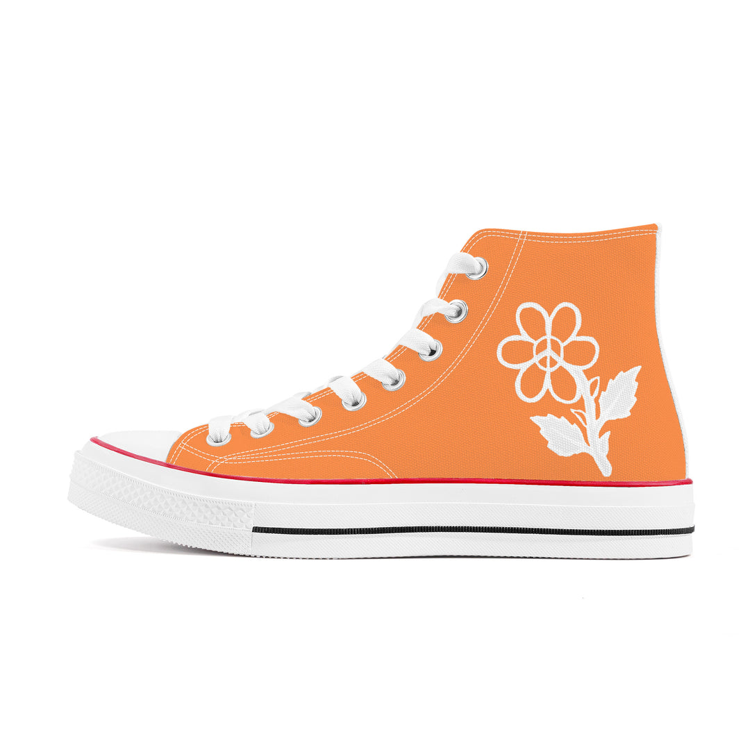 Ti Amo I love you - Exclusive Brand - Coral - White Daisy - High Top Canvas Shoes - White  Soles