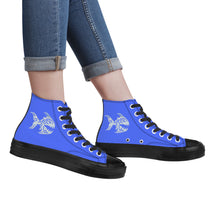 Load image into Gallery viewer, Ti Amo I love you - Exclusive Brand - Neon Blue - Angry Fish - High Top Canvas Shoes - Black  Soles
