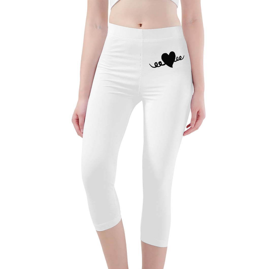 Ti Amo I love you -Exclusive Brand - White - Black Heart - Womens / Teen Girls / Womens Plus Size - Capri Yoga Leggings - Sizes XS-3XL