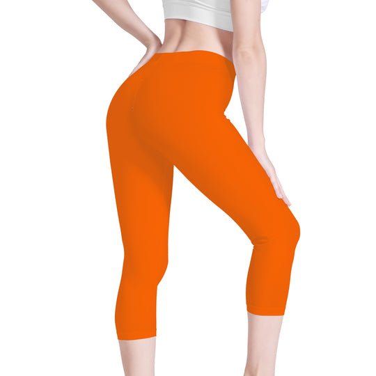 Ti Amo I love you -Exclusive Brand - Safety Orange - Double White Heart - Womens / Teen Girls / Womens Plus Size - Capri Yoga Leggings - Sizes XS-3XL