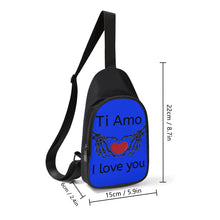 Load image into Gallery viewer, Ti Amo I love you - Exclusive Brand - Blue Blue Eyes- Skeleton Hands with Heart - Unisex Chest Bag
