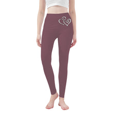 Load image into Gallery viewer, Ti Amo I love you - Exclusive Brand - Dull Purple - Double White Heart -Womens / Teen Girls / Womens Plus Size - Yoga Leggings - Sizes XS-3XL
