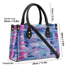 Load image into Gallery viewer, Ti Amo I love you - Exclusive Brand - Mulberry &amp; Kashmir Blue Floating Paint Pattern - Luxury Womens PU Tote Bag - Black Straps
