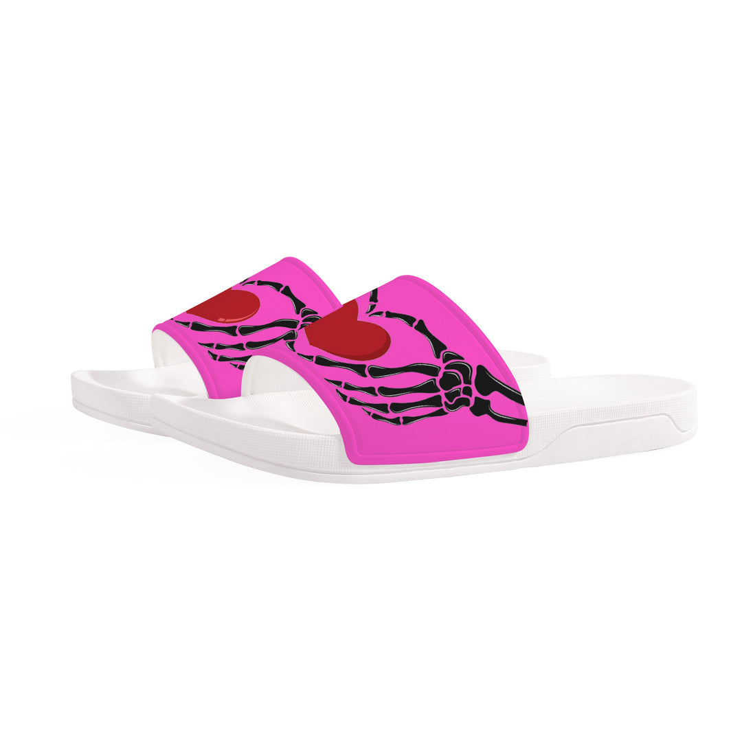 Ti Amo I love you - Exclusive Brand - Light Deep Pink 2 - Skeleton Hands with Heart -  Slide Sandals - White Soles