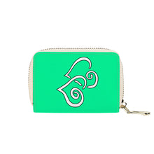 Load image into Gallery viewer, Ti Amo I love you - Exclusive Brand - Medium Spring Green - Double White Heart - PU Leather - Zipper Card Holder
