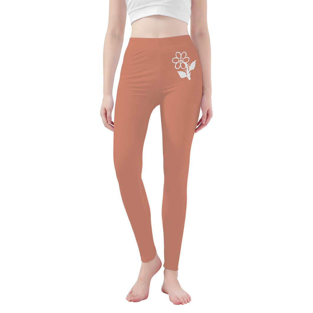 Ti Amo I love you - Exclusive Brand - Pale Copper -  White Daisy -  Yoga Leggings - Sizes XS-3XL