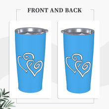 Load image into Gallery viewer, Ti Amo I love you - Exclusive Brand - Picton Blue 2 - Double White Heart - 20oz Stainless Steel Straw Lid Cup
