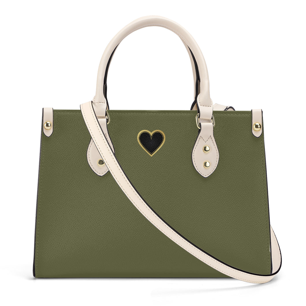 Ti Amo I love you - Exclusive Brand - Olive Branch - Luxury Womens PU Tote Bag - Cream Straps