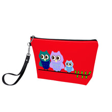 Load image into Gallery viewer, Ti Amo I love you - Exclusive Brand - Ferrari Red - 3 Sitting Owls - Sling Cosmetic Bag
