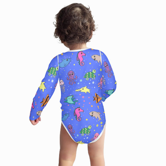 Ti Amo I love you - Exclusive Brand - Neon Blue - Sea Creatures -  Baby Long-Sleeve Bodysuit