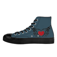 Load image into Gallery viewer, Ti Amo I love you - Exclusive Brand - Fiord - Skeleton Hands with Heart - High Top Canvas Shoes - Black  Soles
