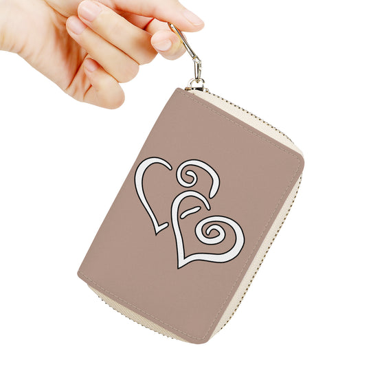 Ti Amo I love you - Exclusive Brand - Quicksand - Double White Heart - PU Leather - Zipper Card Holder