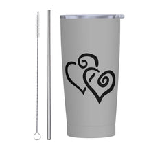 Load image into Gallery viewer, Ti Amo I love you - Exclusive Brand - Silver Chalice - Double Black Heart - 20oz Stainless Steel Straw Lid Cup
