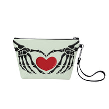 Load image into Gallery viewer, Ti Amo I love you - Exclusive Brand - Periglacial Blue - Skeleton Hands with Heart - Sling Cosmetic Bag
