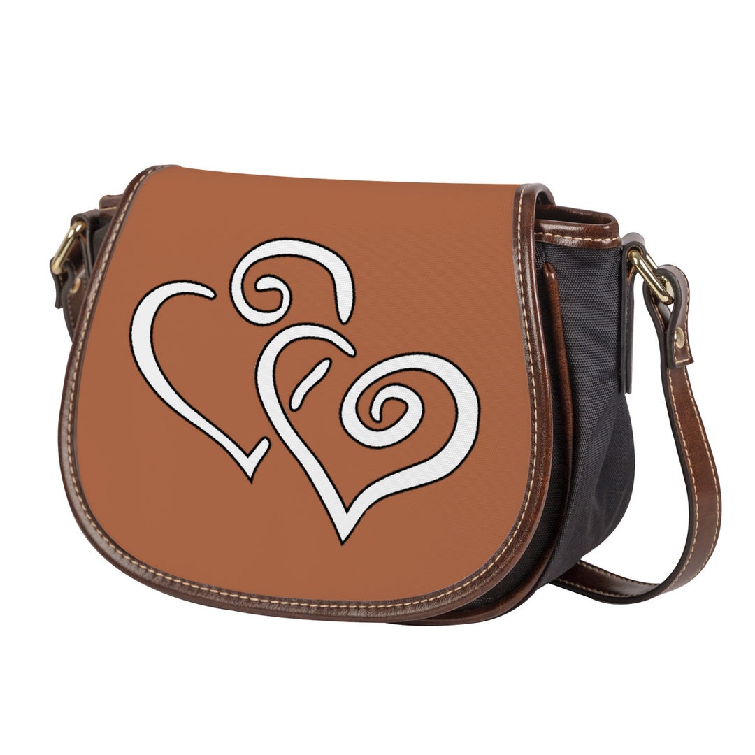 Ti Amo I love you - Exclusive Brand - Earth Brown - Double White Heart - Saddle Bag