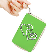 Load image into Gallery viewer, Ti Amo I love you - Exclusive Brand - Pastel Green - Double White Heart - PU Leather - Zipper Card Holder
