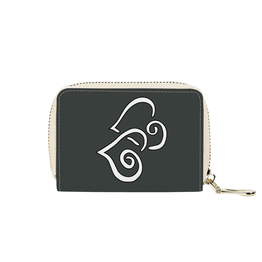 Ti Amo I love you - Exclusive Brand - Lol Black - Double White Heart - PU Leather - Zipper Card Holder