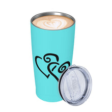 Load image into Gallery viewer, Ti Amo I love you - Exclusive Brand - Medium Turquoise Blue - Double Black Heart - 20oz Stainless Steel Straw Lid Cup
