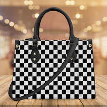 Load image into Gallery viewer, Ti Amo I love you - Exclusive Brand - Black &amp; White Checkered Pattern -  Luxury Womens PU Tote Bag - Black Straps
