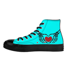 Load image into Gallery viewer, Ti Amo I love you - Exclusive Brand  - Aqua / Cyan - Skeleton Hands wit Heart - High Top Canvas Shoes - Black  Soles
