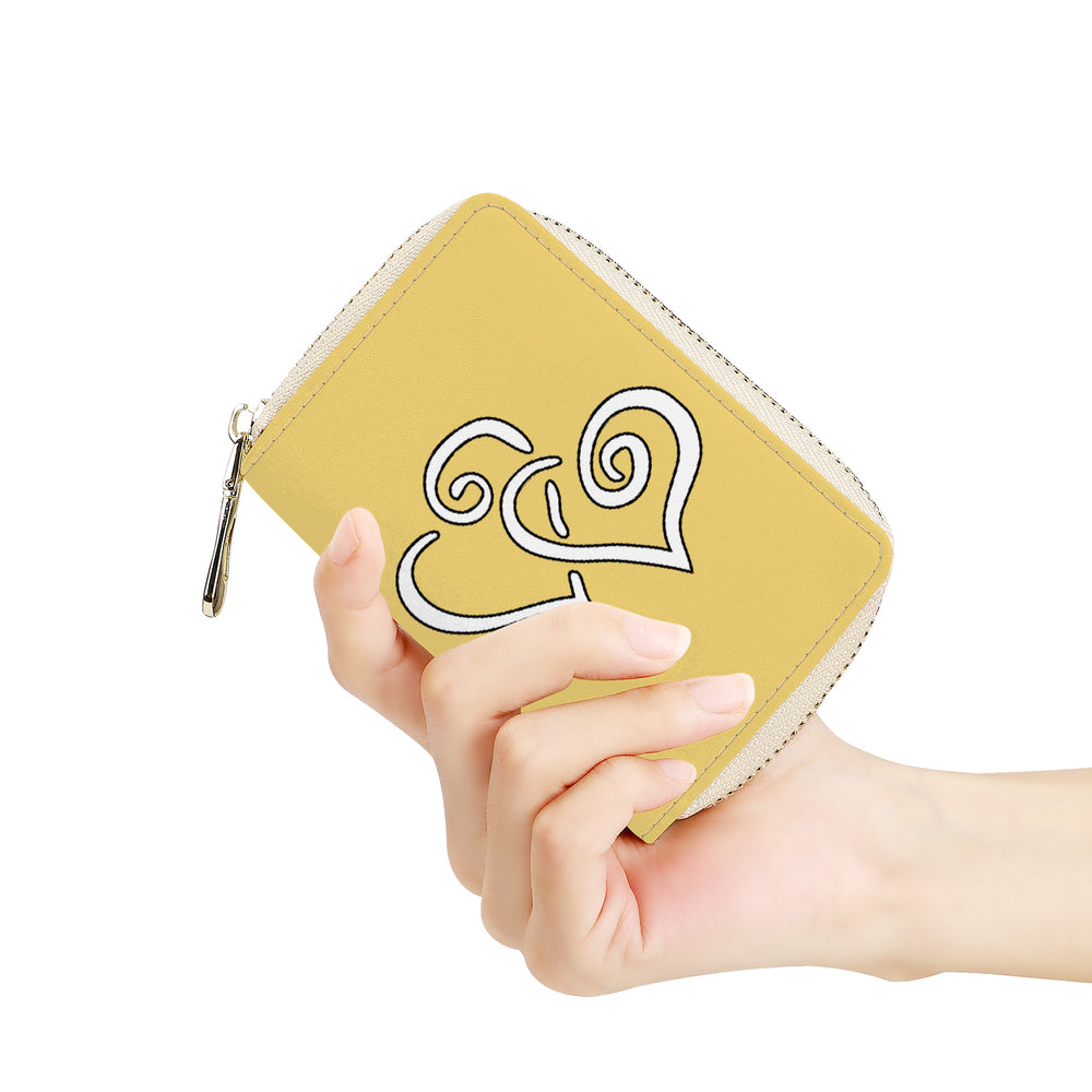 Ti Amo I love you - Exclusive Brand - Golden Sand - Double White Heart - PU Leather - Zipper Card Holder