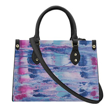 Load image into Gallery viewer, Ti Amo I love you - Exclusive Brand - Mulberry &amp; Kashmir Blue Floating Paint Pattern - Luxury Womens PU Tote Bag - Black Straps
