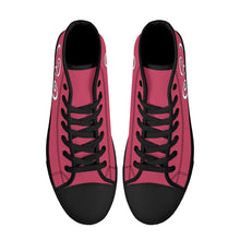 Load image into Gallery viewer, Ti Amo I love you - Exclusive Brand - Viva Magenta - Double White Heart High-Top Canvas Shoes - Black Soles
