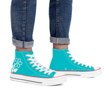 Load image into Gallery viewer, Ti Amo I love you - Exclusive Brand - Vivid Cyan (Robin&#39;s Egg Blue) - White Daisy - High Top Canvas Shoes - White Soles
