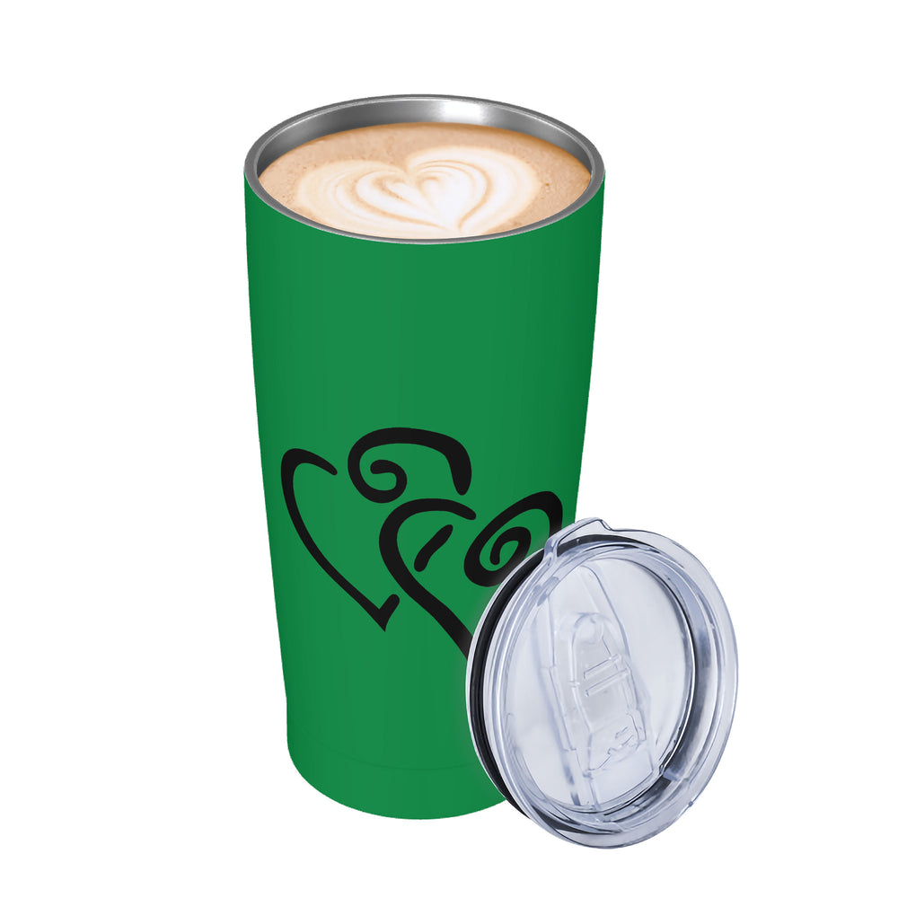 Ti Amo I love you - Exclusive Brand - Fun Green - Double Black Heart - 20oz Stainless Steel Straw Lid Cup