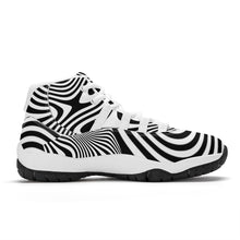 Load image into Gallery viewer, Ti Amo I love you - Exclusive Brand - Black &amp; White Wavy Lines - High Top Air Retro Sneakers - White Laces
