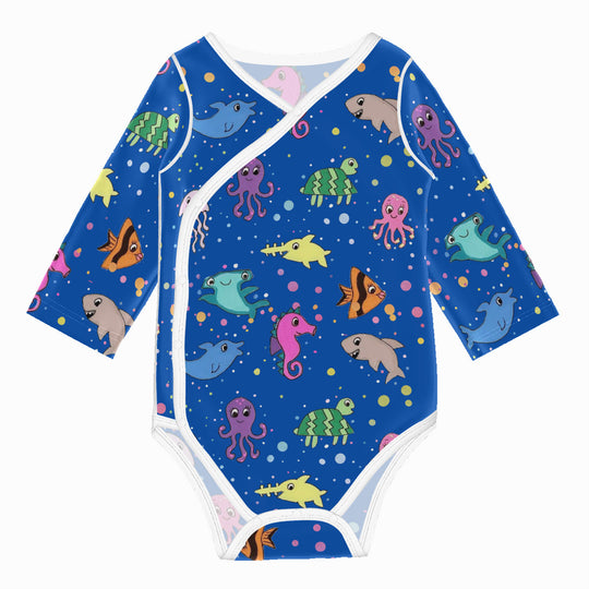 Ti Amo I love you - Exclusive Brand - Dark Blue - Sea Creatures -  Baby Long-Sleeve Bodysuit