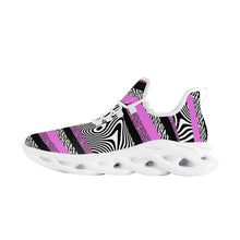 Load image into Gallery viewer, Ti Amo I love you - Exclusive Brand - Deep Lavender Magenta &amp; Zebra Stripes &amp; Black &amp; White Wavy Stripes Mashup - Mens / Womens - Flex Control Sneakers- White Soles
